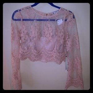 NWT Pink Forever 21 Lace Peekaboo crop Top